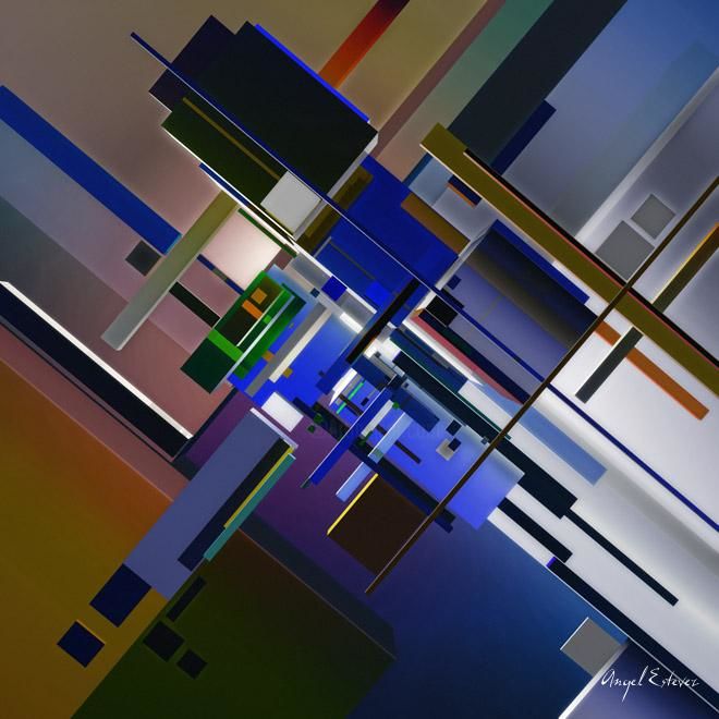 Digitale Kunst mit dem Titel "Composition in diag…" von Angel Estevez, Original-Kunstwerk, 3D Modellierung