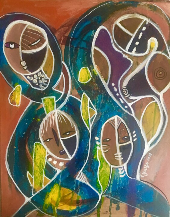 Painting titled "Ndebele Masks" by Esther A Yulfo, Original Artwork, Acrylic