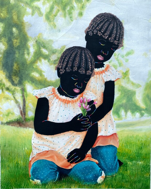 Ζωγραφική με τίτλο "Budding Bonds" από Esther Oyeyemi, Αυθεντικά έργα τέχνης, Ακρυλικό