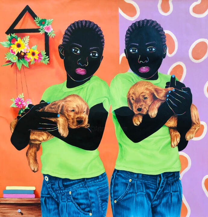 Painting titled "Furry friend II" by Esther Oyeyemi, Original Artwork, Acrylic