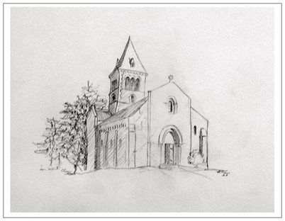 Drawing titled "Chapelle de Dun" by Esther, Original Artwork