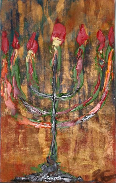Painting titled "menorah" by Esther Guenassia, Original Artwork