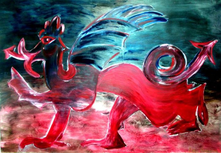 Painting titled "chinese dragon" by Esther Guenassia, Original Artwork