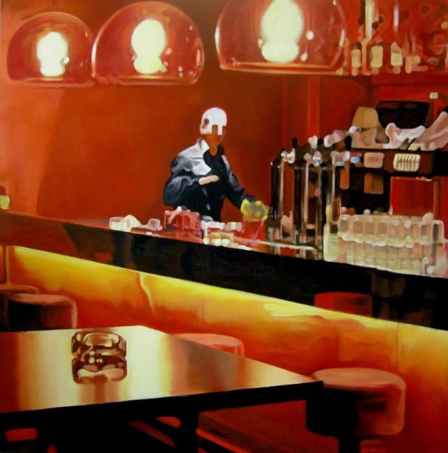 Painting titled "Bar n°2" by D.L  Estrabaut, Original Artwork