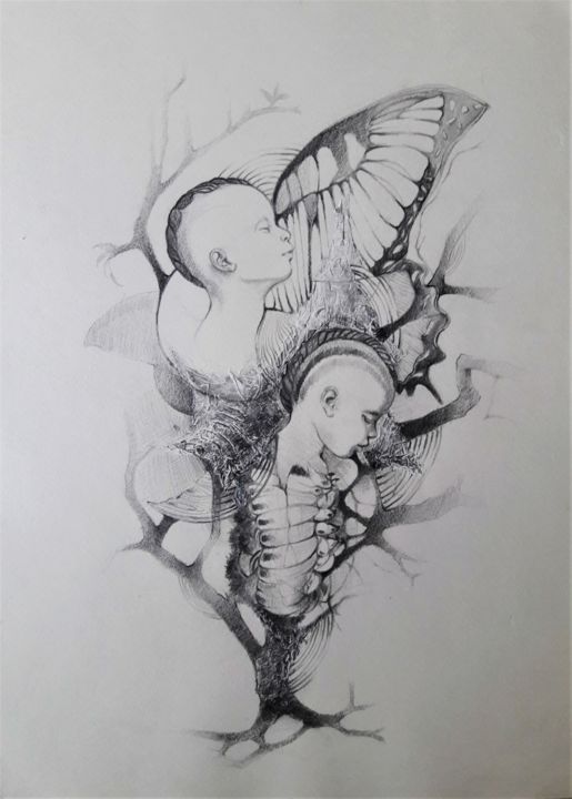 Desenho intitulada "Gía" por Estrella Brückmann Linarez, Obras de arte originais, Grafite