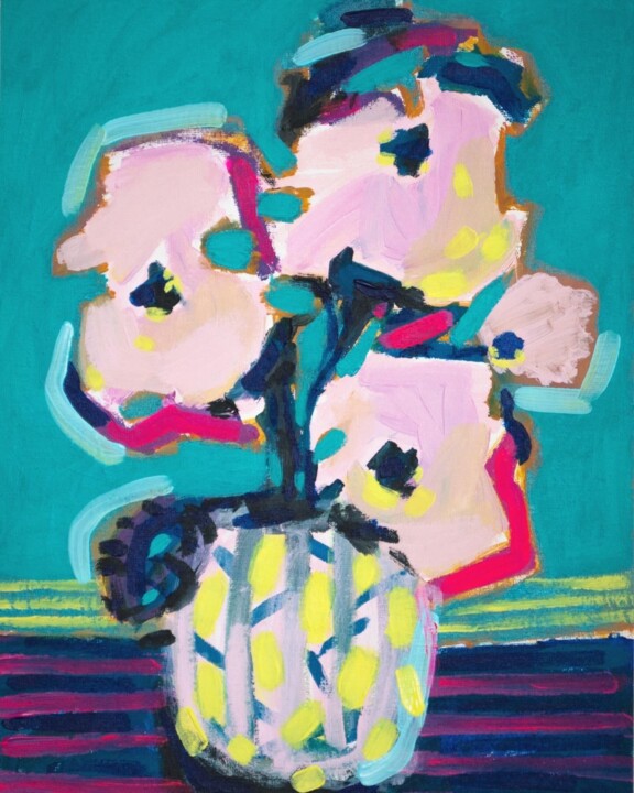 Painting titled "Flower Bouquet II" by Eszter Kerdö, Original Artwork, Acrylic Mounted on Other rigid panel