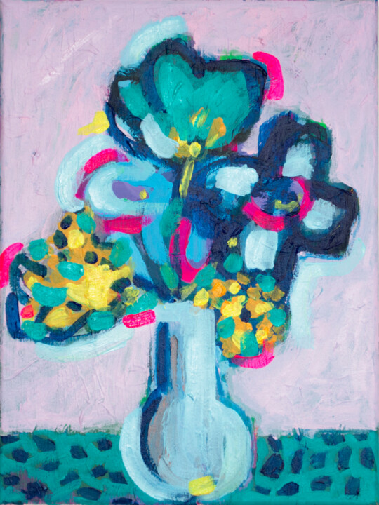 Painting titled "Flower Bouquet III" by Eszter Kerdö, Original Artwork, Acrylic Mounted on Wood Stretcher frame