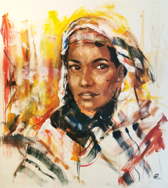 Peinture intitulée "Samra" par Ezahrouni, Œuvre d'art originale, Acrylique