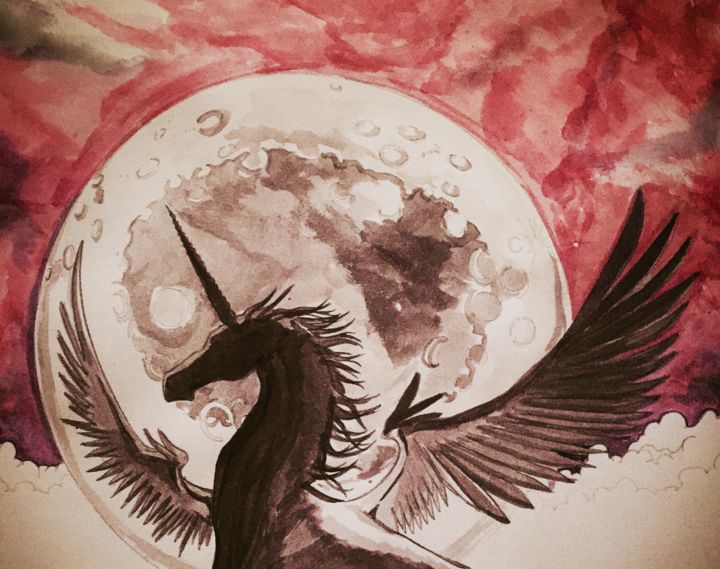 Dessin intitulée "Black pegass unicorn" par Etarcos Akh, Œuvre d'art originale, Conté