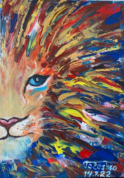 Painting titled "Bright lion" by Teleshko Elena, Original Artwork, Acrylic