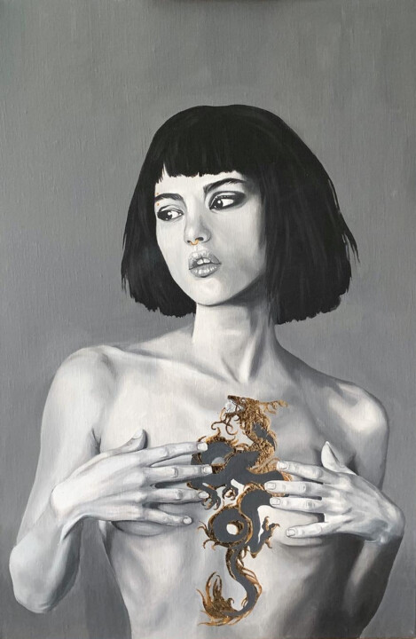 Peinture intitulée "The girl with the d…" par Etery Sidyakina, Œuvre d'art originale, Huile