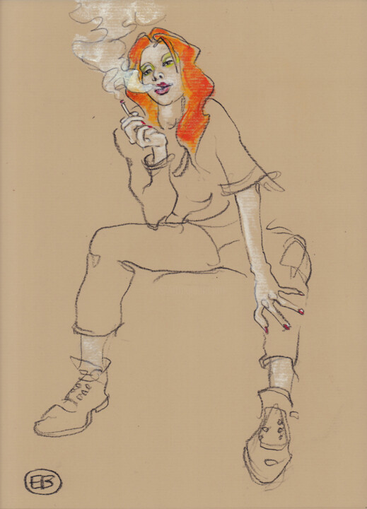 Zeichnungen mit dem Titel "A488 Doris" von Etienne Bonnet, Original-Kunstwerk, Pastell