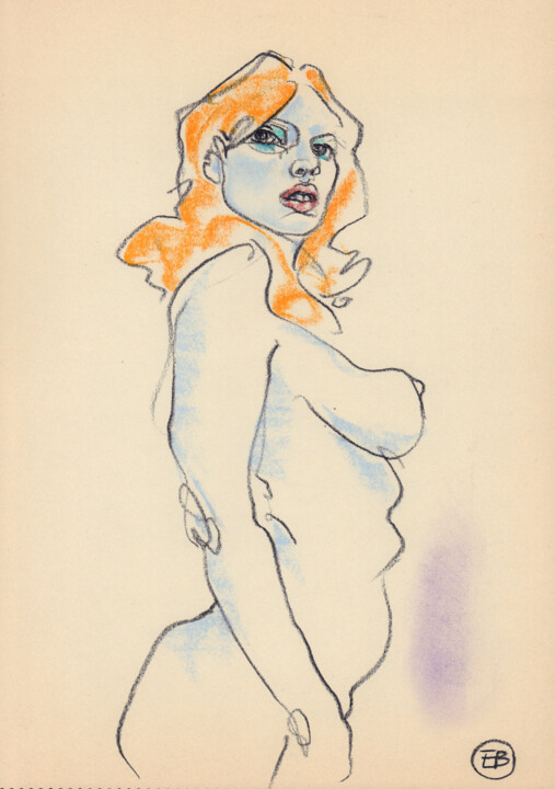 Zeichnungen mit dem Titel "A471 Kika" von Etienne Bonnet, Original-Kunstwerk, Pastell