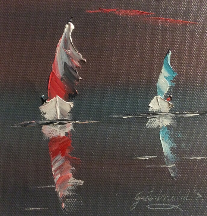 Painting titled "Nous deux seul au m…" by Etienne Guérinaud, Original Artwork, Oil Mounted on Other rigid panel