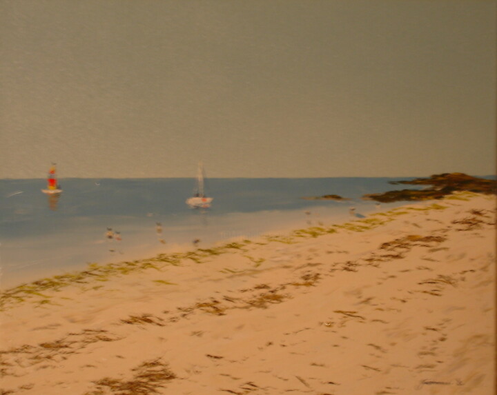 Painting titled "La plage" by Etienne Guérinaud, Original Artwork, Oil