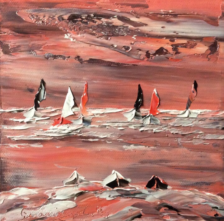 Картина под названием "Ensemble sur la mer" - Etienne Guérinaud, Подлинное произведение искусства, Масло Установлен на Друга…