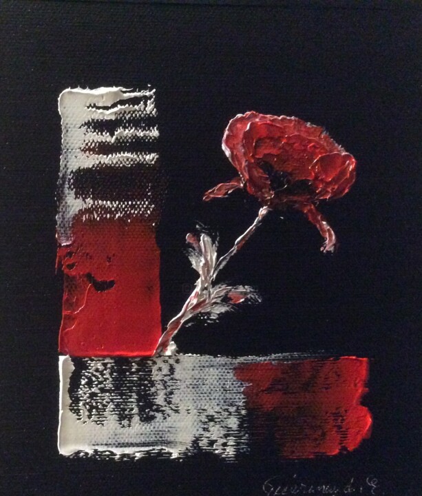 Painting titled "une fleur que j'aime" by Etienne Guérinaud, Original Artwork, Oil Mounted on Other rigid panel