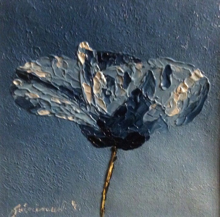 Painting titled "Coquelicot bleu (6)" by Etienne Guérinaud, Original Artwork, Oil