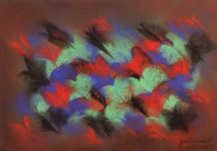 Drawing titled "Abstrait" by Etienne Guérinaud, Original Artwork, Pastel Mounted on Glass