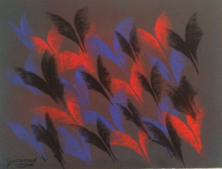 Dibujo titulada "Les papillons" por Etienne Guérinaud, Obra de arte original, Pastel Montado en Vidrio