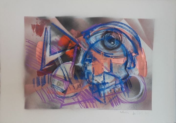 Drawing titled "Reflexion" by De Grati, Original Artwork, Pastel