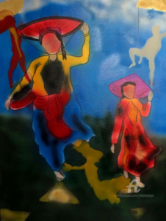 Painting titled "MY et THUY les viet…" by Étienne Dupé, Original Artwork, Acrylic