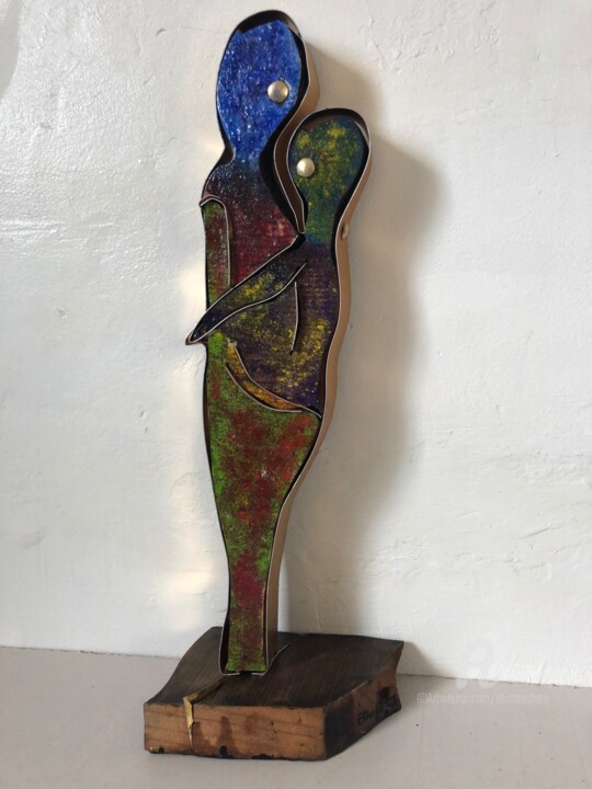 Sculpture titled "Femme à l'enfant -…" by Étienne Dupé, Original Artwork, Aluminium