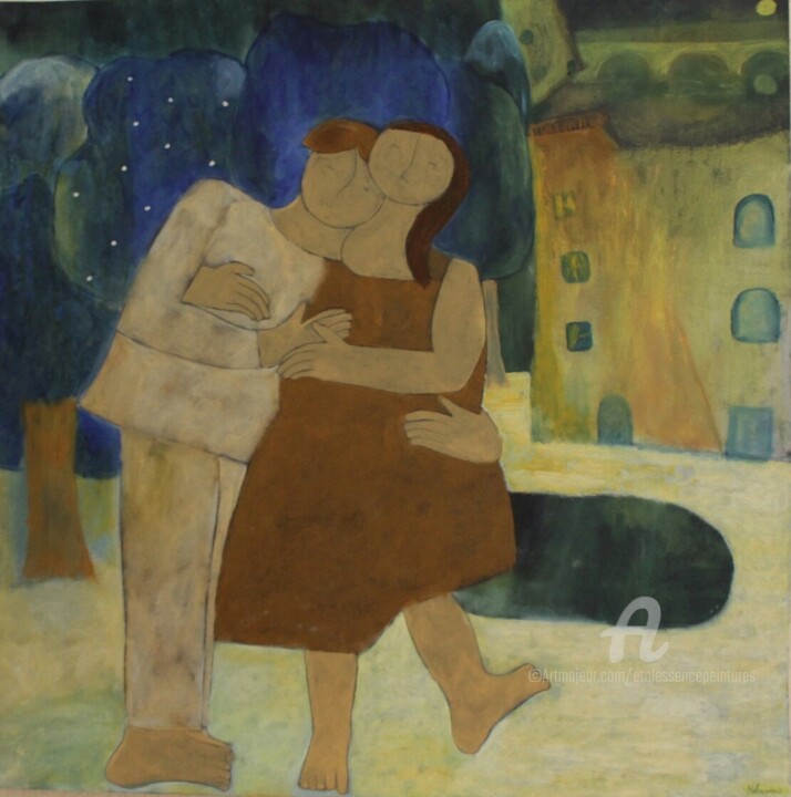 Pittura intitolato "Petits pas à la nui…" da Etolessence, Opera d'arte originale