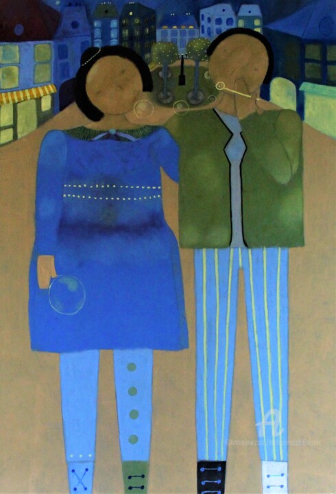 Malerei mit dem Titel "Petites Marionnette…" von Etolessence, Original-Kunstwerk, Pastell