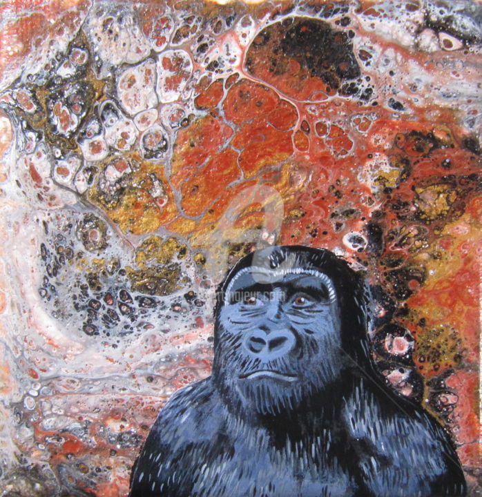Painting titled "monkey" by Ellen Hendrikx, Original Artwork, Acrylic