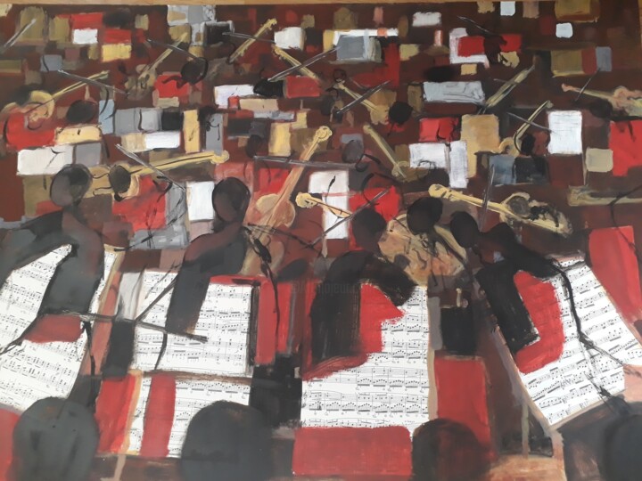 Painting titled "PROVA D'ORCHESTRA" by Ettore Sassi, Original Artwork, Acrylic Mounted on Wood Panel