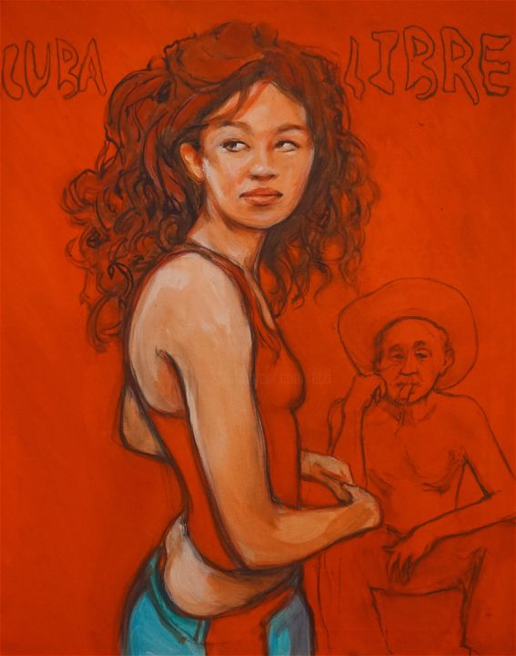 Schilderij getiteld "Cuba libre" door Etzi, Origineel Kunstwerk, Olie