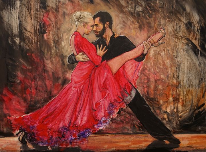 Painting titled "rouge tango" by Etzi, Original Artwork, Oil