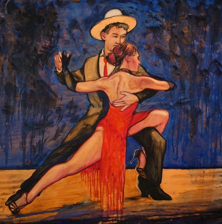 Painting titled "blue tango blue" by Etzi, Original Artwork, Oil