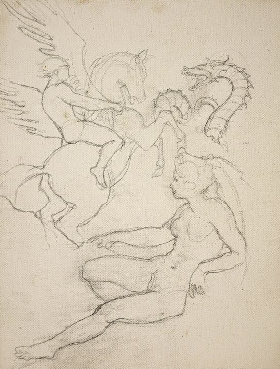 「Persée et Andromède」というタイトルの描画 Etziによって, オリジナルのアートワーク, 鉛筆