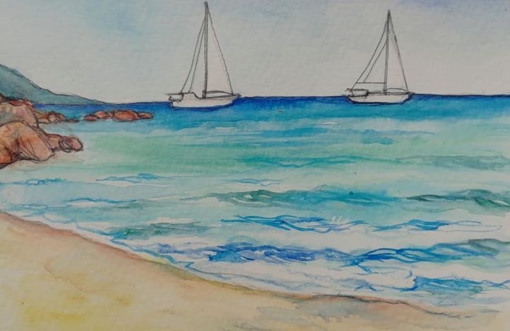 Painting titled "Propriano" by Etzi, Original Artwork, Watercolor