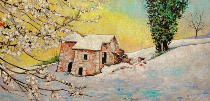 Peinture intitulée "dernière neige" par Etzi, Œuvre d'art originale, Huile