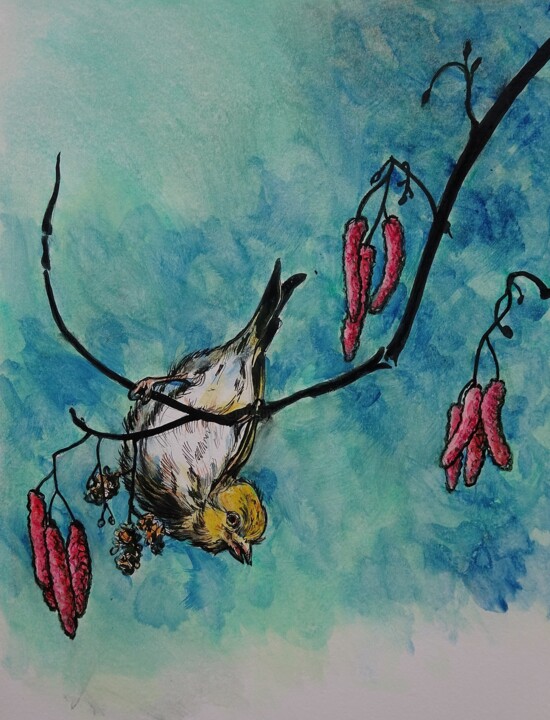 Peinture intitulée "l'oiseau" par Etzi, Œuvre d'art originale, Huile