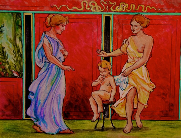 Pintura intitulada "la marchande d'amour" por Etzi, Obras de arte originais, Óleo