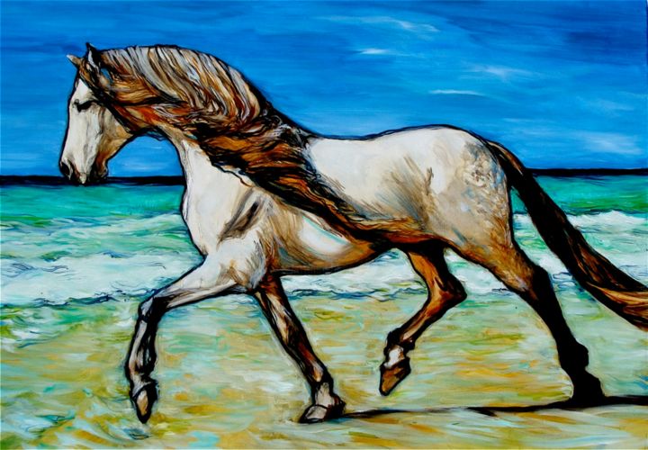 Painting titled "cheval de mer" by Etzi, Original Artwork