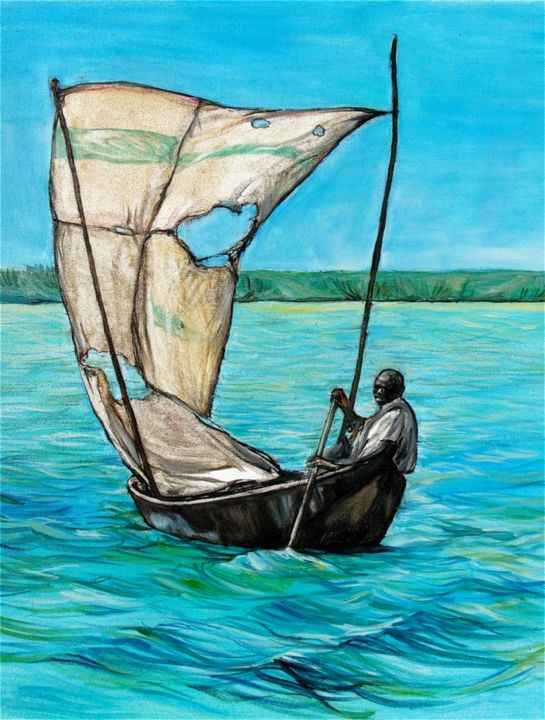 「sur le niger」というタイトルの絵画 Etziによって, オリジナルのアートワーク, オイル