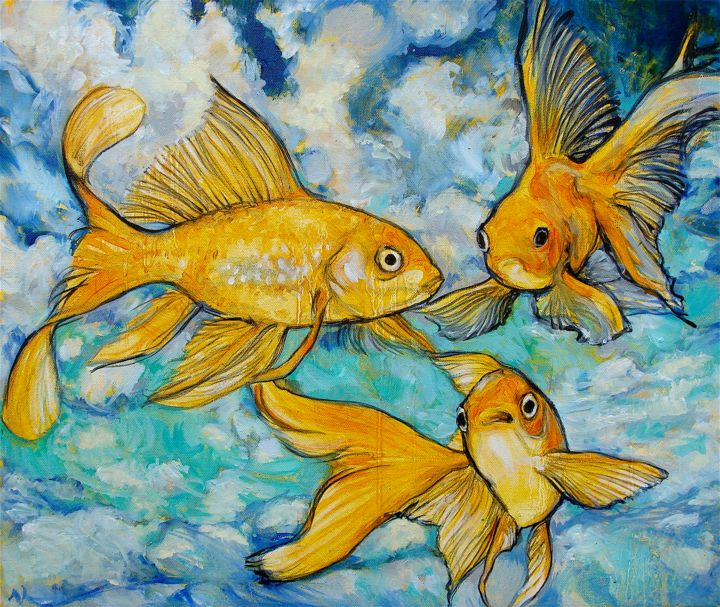 Pittura intitolato "poisson vole" da Etzi, Opera d'arte originale, Olio