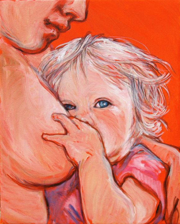 Schilderij getiteld "maternité" door Etzi, Origineel Kunstwerk