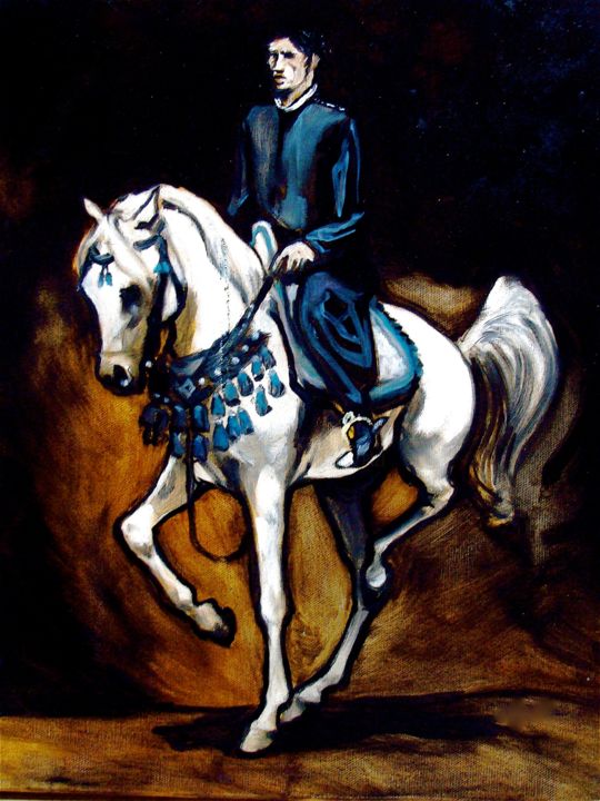 「le cheval blanc」というタイトルの絵画 Etziによって, オリジナルのアートワーク, オイル
