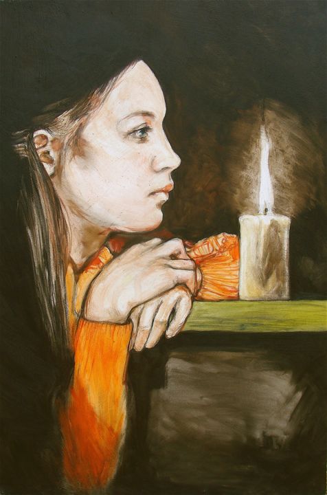Painting titled "Lucie rêve" by Etzi, Original Artwork, Oil