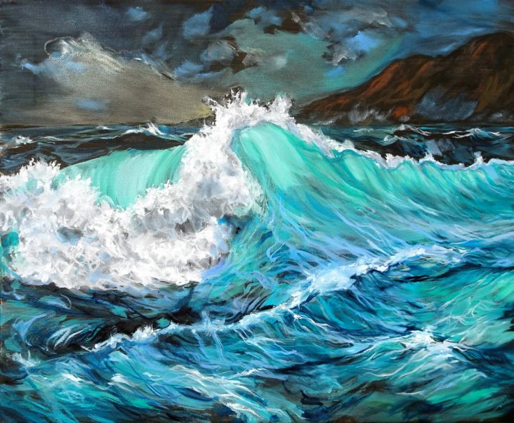 Peinture intitulée "la vague" par Etzi, Œuvre d'art originale, Huile