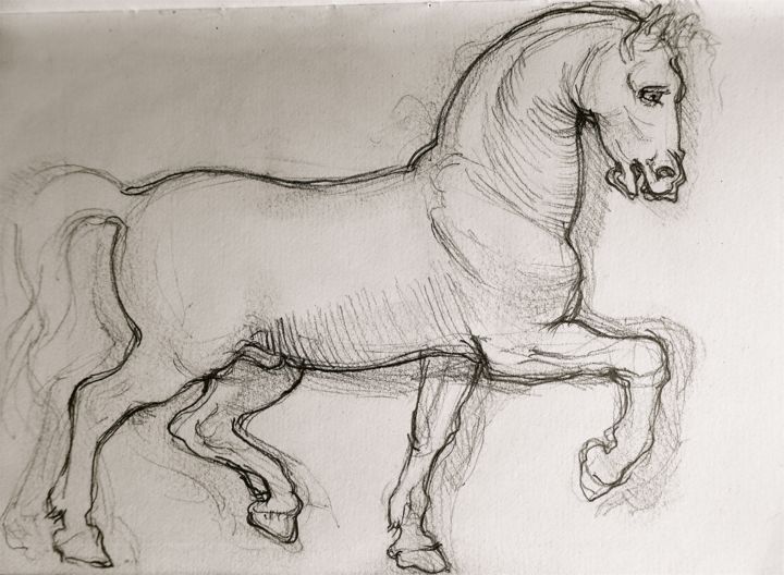 「cheval」というタイトルの描画 Etziによって, オリジナルのアートワーク, コンテ