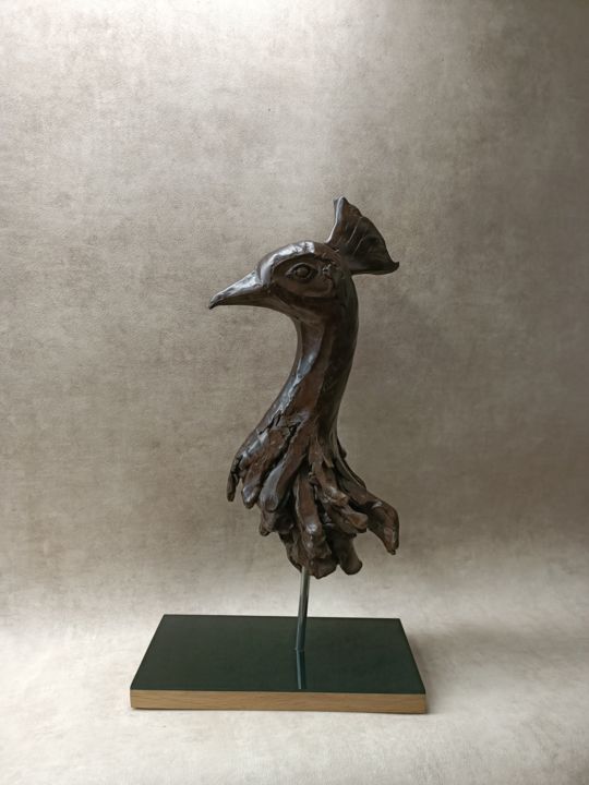 Sculpture intitulée "Paon" par Eudes Volet, Œuvre d'art originale, Résine