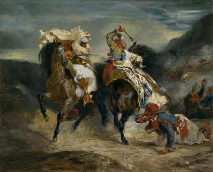 Pittura intitolato "The Combat of the G…" da Eugene Delacroix, Opera d'arte originale, Olio