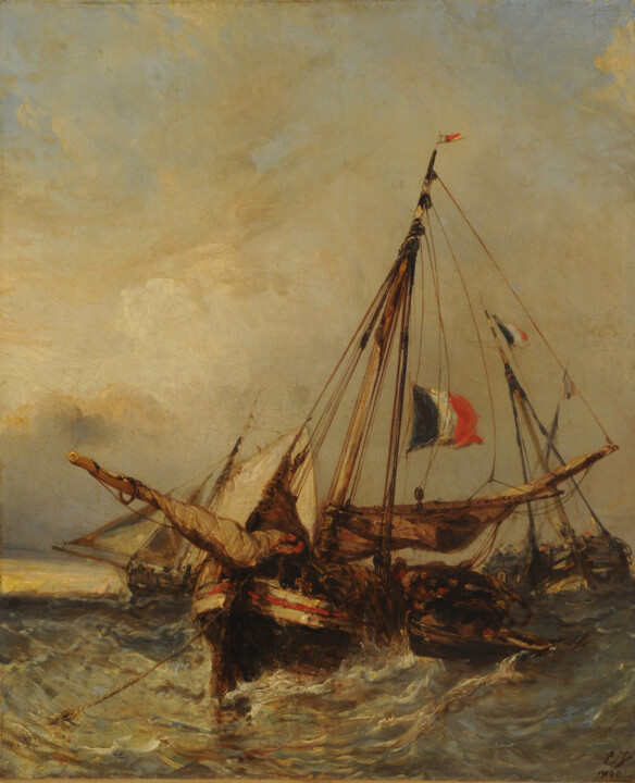Pittura intitolato "Mer agitée avec des…" da Eugène Isabey, Opera d'arte originale, Olio